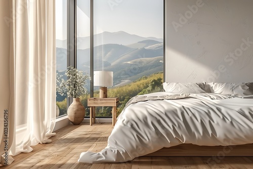 Modern Luxury Home Interior Bedroom Design with Mockup Frame , Wall Poster (3d Render)