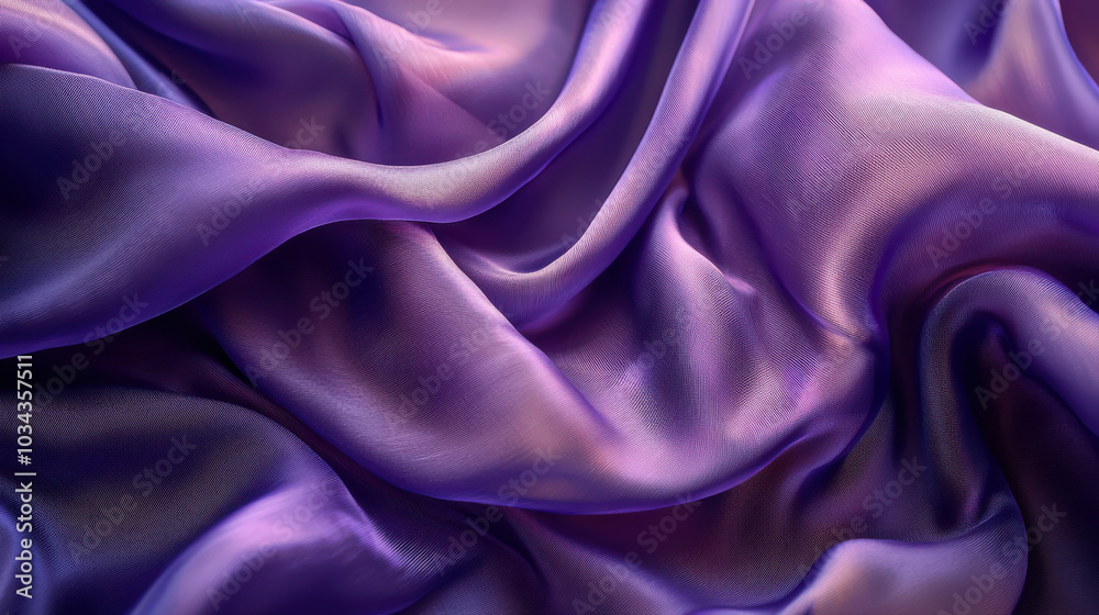 Fototapeta premium A close-up of flowing purple silk fabric draped elegantly in soft light, highlighting its smooth texture and rich color variations