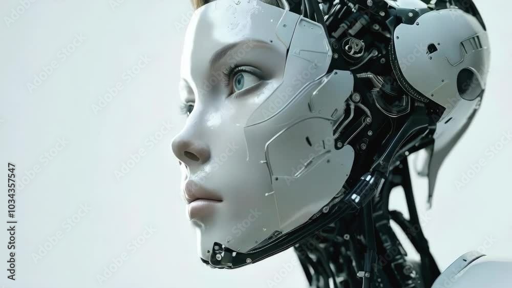 Stylish android robot head in profile Stylish android robot head in profile