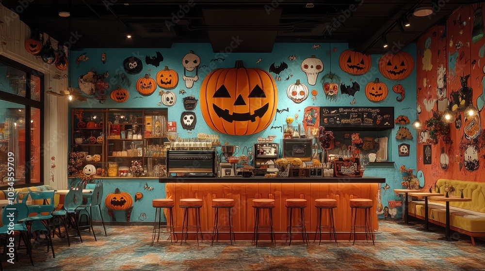 Naklejka premium Halloween Themed Cafe Interior