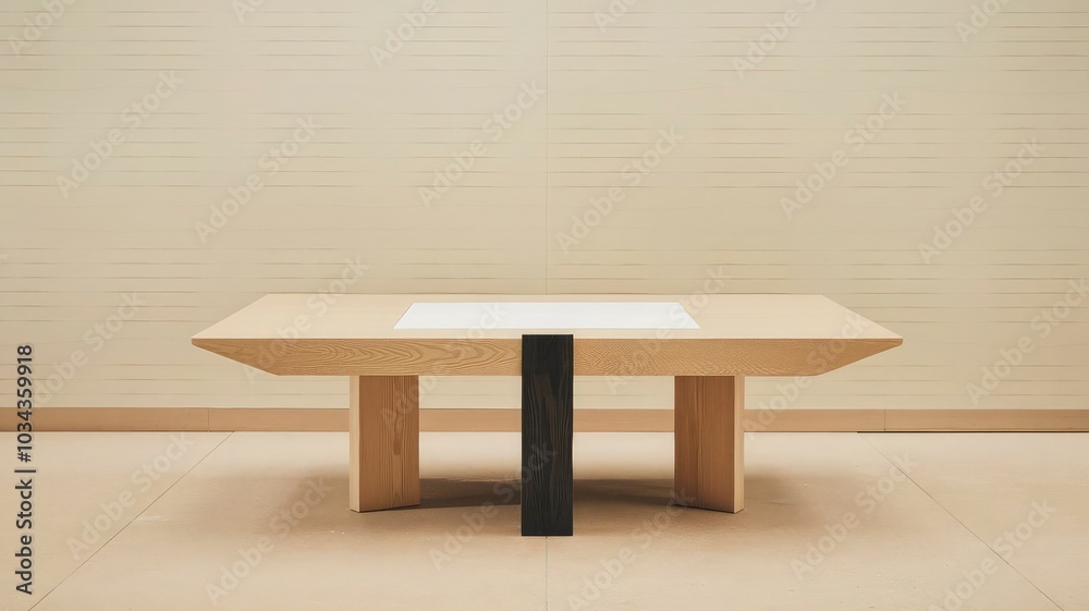 a table with a wooden top and a white bowl on top of it a table with a wooden top and a white bowl on top of it