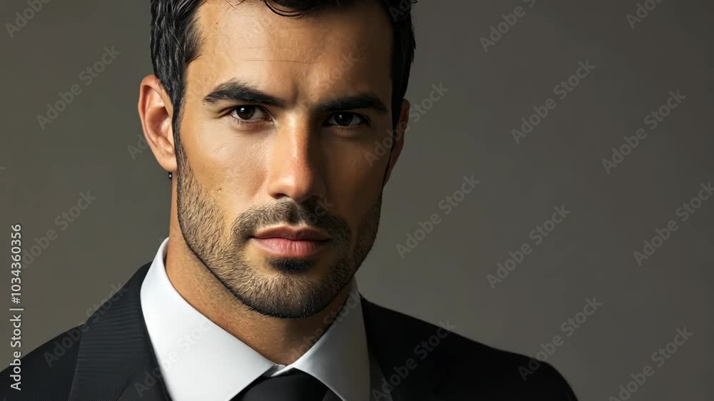 A man in a suit stares intensely at the camera A man in a suit stares intensely at the camera