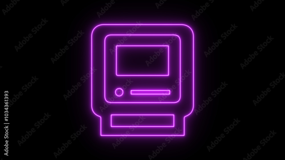 Neon Computer icon, Display Medical icon, Computer Speaker Computer monitor mute speaker. Abstract neon monitor icon on black background. Glowing neon icon on brick wall background Neon Computer icon, Display Medical icon, Computer Speaker Computer monitor mute speaker. Abstract neon monitor icon on black background. Glowing neon icon on brick wall background