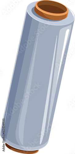 Roll of transparent stretch film is laying on a white background