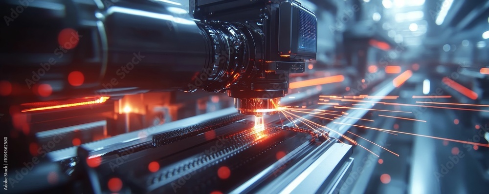 Industrial robot welding metal with sparks. Industrial robot welding metal with sparks.