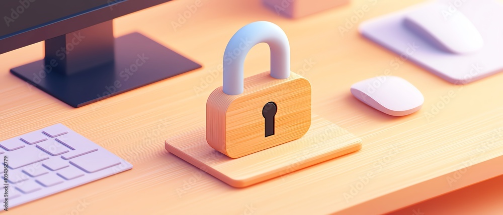 A digital illustration of a wooden padlock on a desk, symbolizing security and protection in a tech-savvy workspace. A digital illustration of a wooden padlock on a desk, symbolizing security and protection in a tech-savvy workspace.
