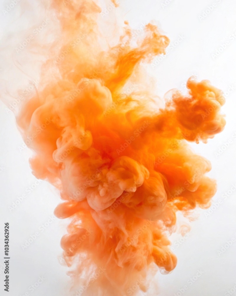 Orange smoke on white background, showcasing fluidity and artistry in an abstract form.