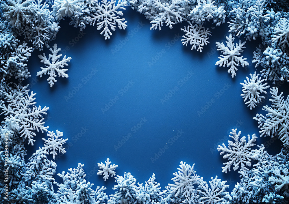Blue winter background adorned with shimmering snowflakes and sparkling stars, ideal for holiday and seasonal use. Blue winter background adorned with shimmering snowflakes and sparkling stars, ideal for holiday and seasonal use.