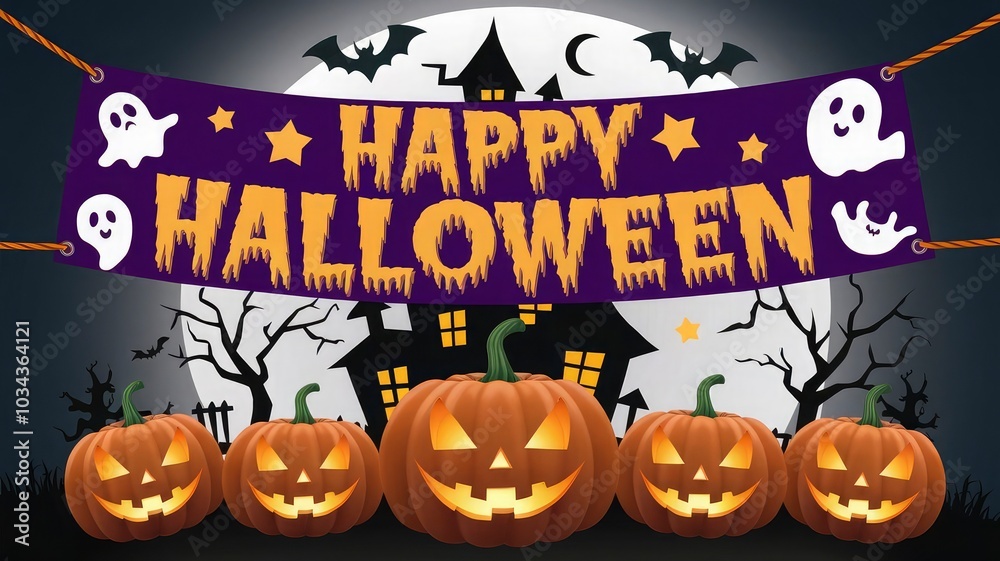 A poster for Halloween with pumpkins and bats on it. A poster for Halloween with pumpkins and bats on it.