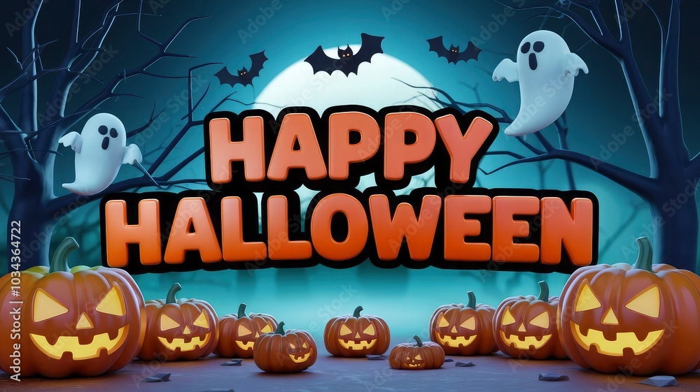 A poster for Halloween with pumpkins and bats on it. A poster for Halloween with pumpkins and bats on it.