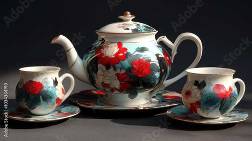 Russian tea set with floral porcelain