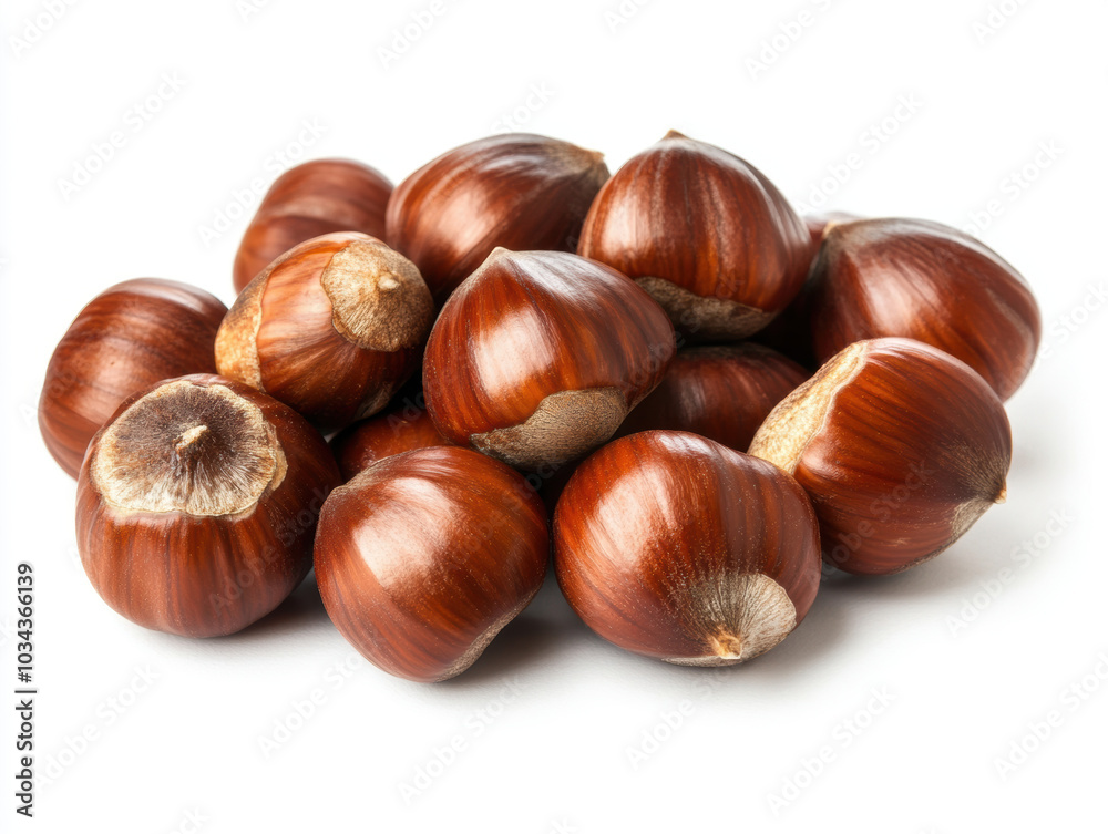 Pile of Fresh Hazelnuts on a White Background. Pile of Fresh Hazelnuts on a White Background.
