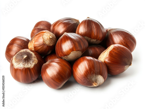 Pile of Fresh Hazelnuts on a White Background.