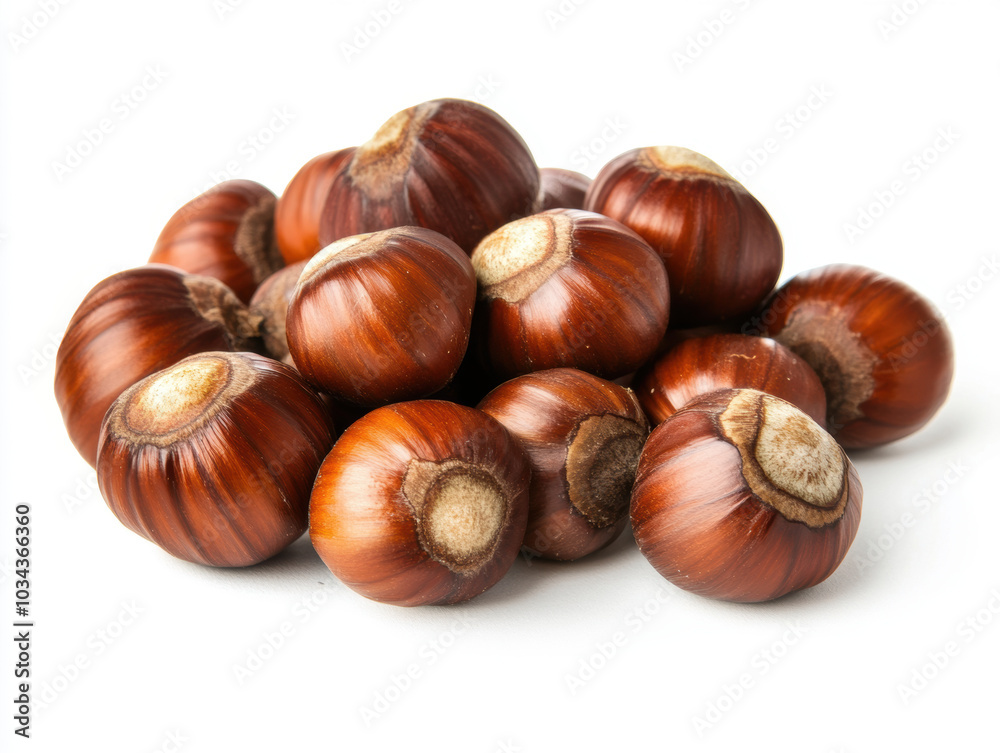 Pile of Fresh Hazelnuts on a White Background. Pile of Fresh Hazelnuts on a White Background.