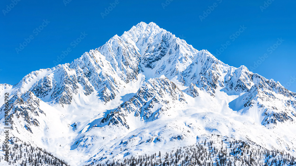 Majestic snow-covered mountain peak under a clear blue sky, showcasing the grandeur of alpine landscapes. Majestic snow-covered mountain peak under a clear blue sky, showcasing the grandeur of alpine landscapes.
