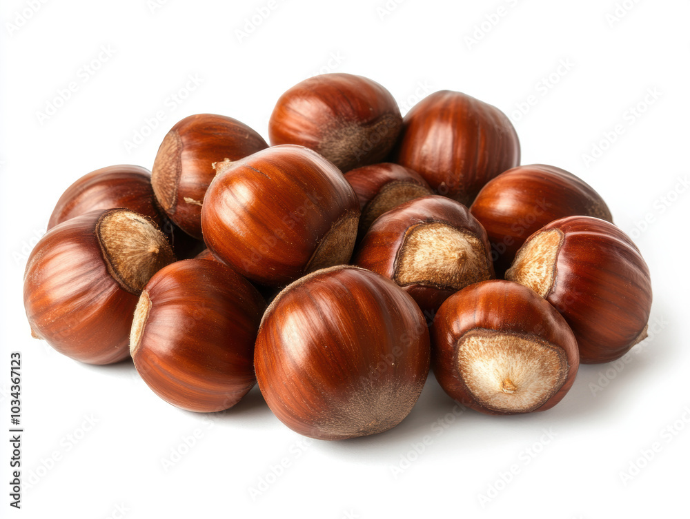 Pile of Fresh Hazelnuts on a White Background. Pile of Fresh Hazelnuts on a White Background.