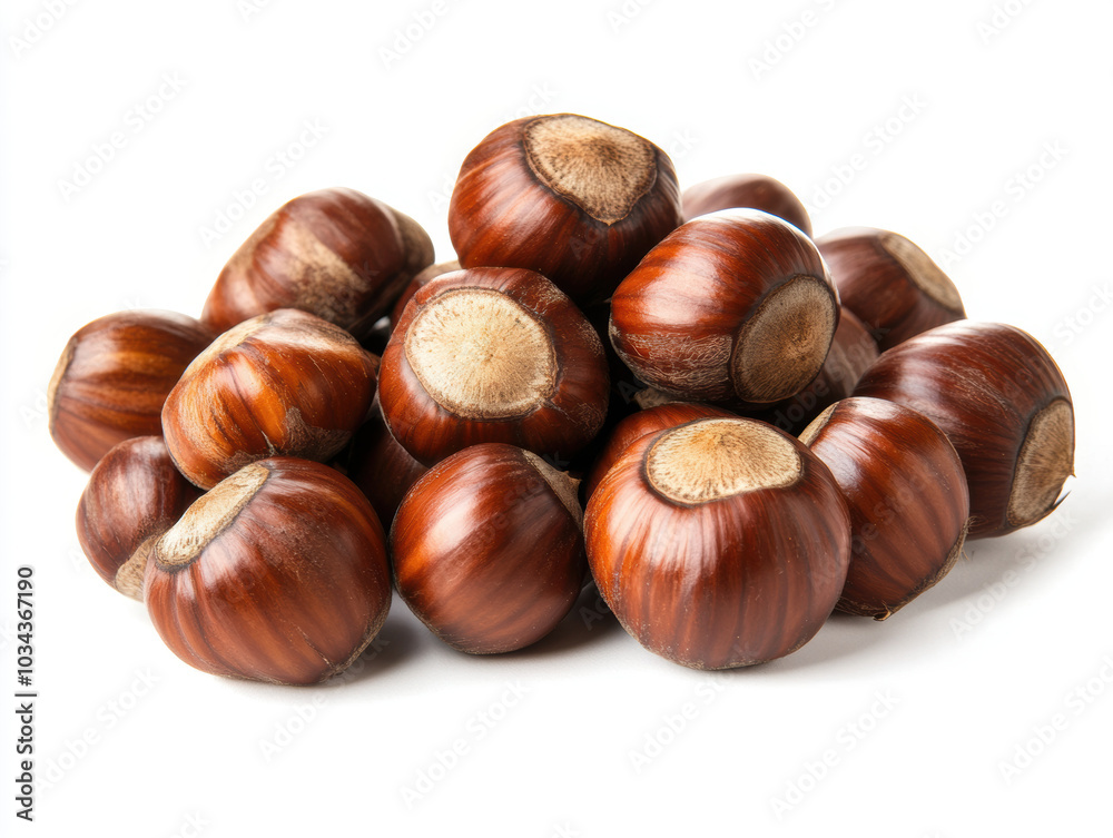 Pile of Fresh Hazelnuts on a White Background. Pile of Fresh Hazelnuts on a White Background.