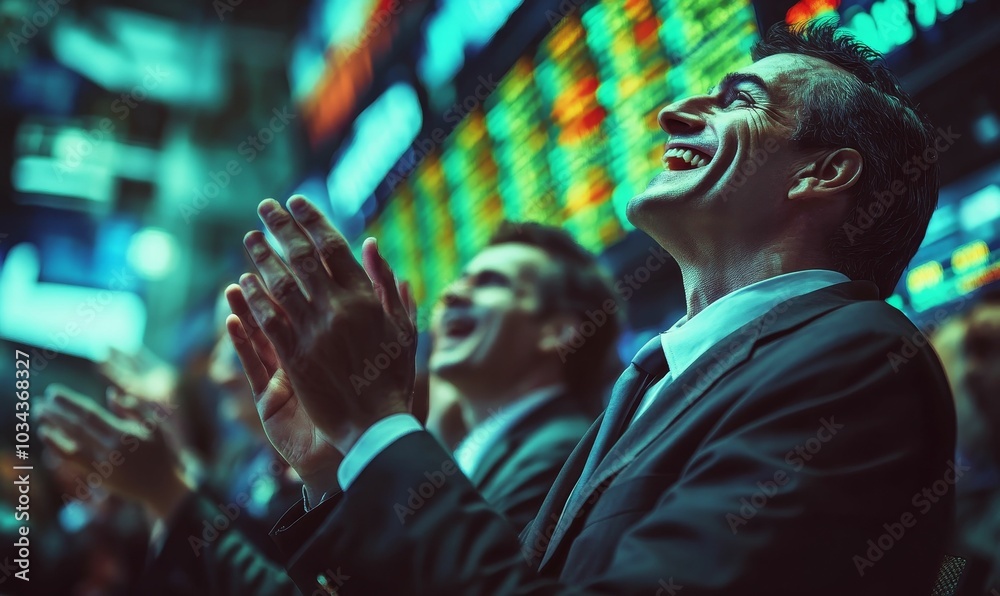 Man in suit clapping, smiling at green screen. Man in suit clapping, smiling at green screen.