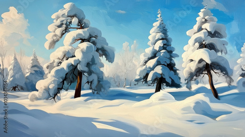 Russian winter landscape with snow-covered trees photo