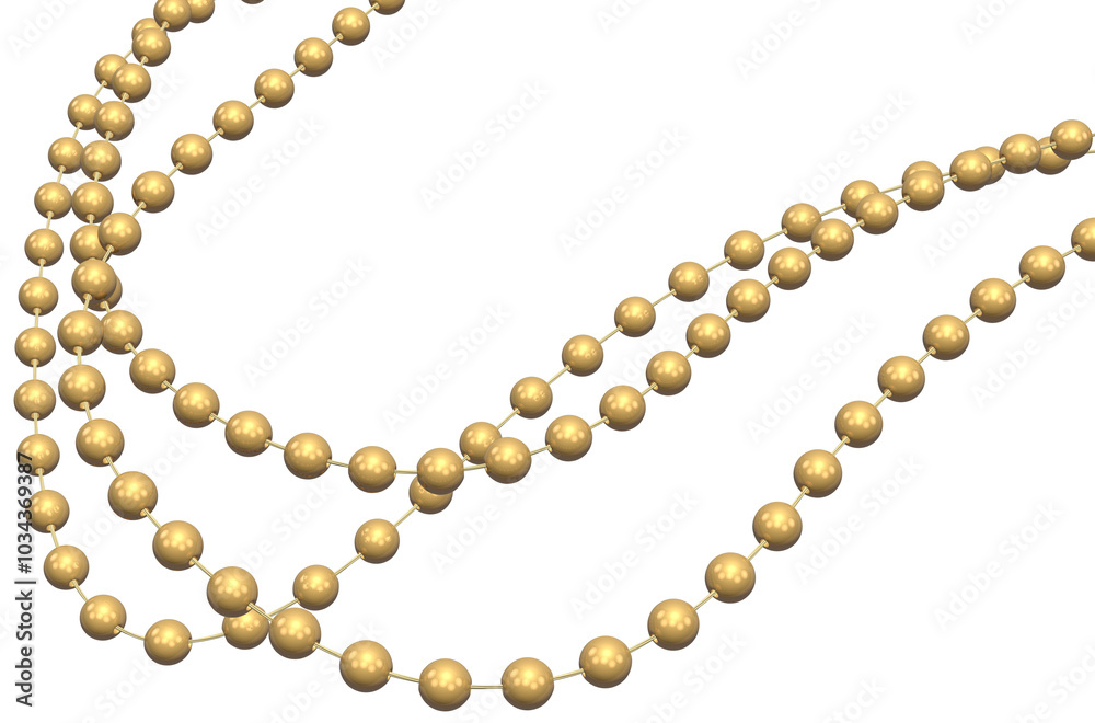 Gold Mardi Gras beads over a transparent background. 3D render.