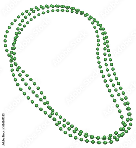 Green Mardi Gras beads over a transparent background. 3D render.