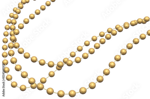 Gold Mardi Gras beads over a transparent background. 3D render.