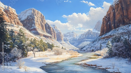 Zion Canyon Winter in Zion National Park.  photo