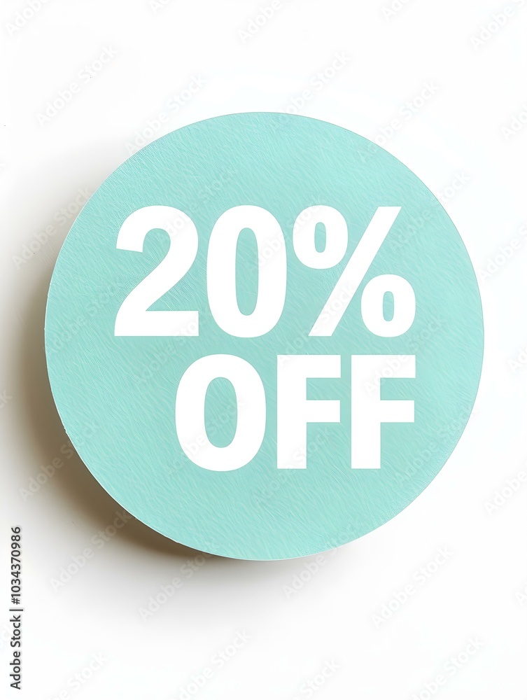 White '20% OFF' Text on a Light Green Round Paper Note. White Background White '20% OFF' Text on a Light Green Round Paper Note. White Background