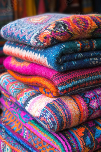 Peruvian alpaca wool textiles with intricate patterns