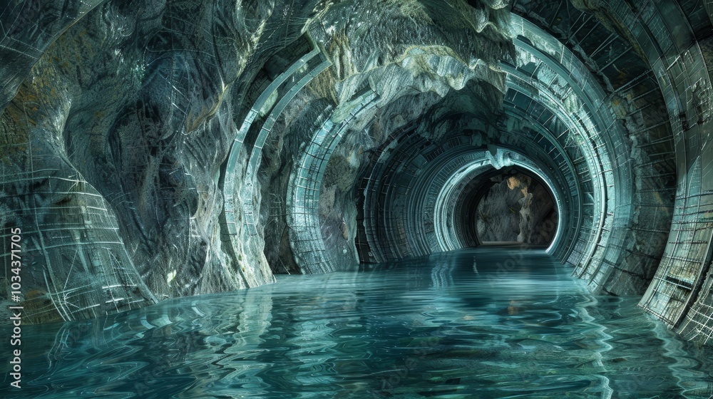 Naklejka premium Emerald Water Reflects Stone Arches An Ethereal Cave Entrance