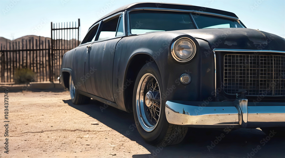 Beautiful unique vintage hot rod car parked in the street , automotive background, tuning template, auto transport