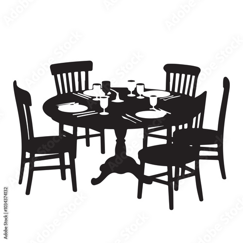 Modern classic minimalist dining table silhouette vector illustration