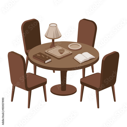 Modern classic minimalist dining table set with white background