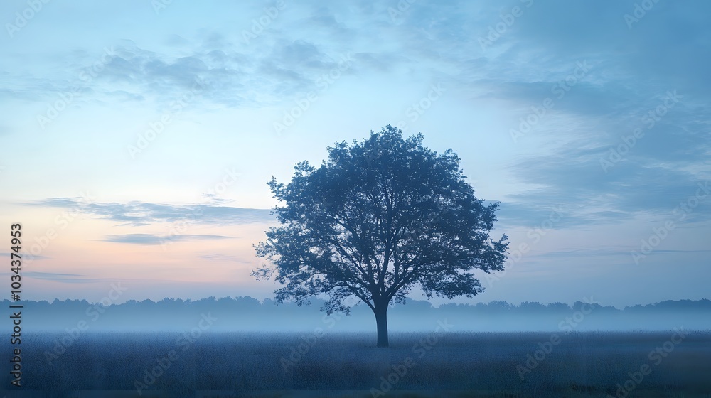 A single lonely tree in a blue sky morning. A single lonely tree in a blue sky morning.