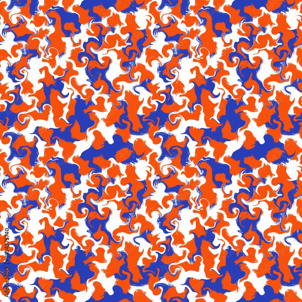 Seamless abstract pattern. Simple background with blue, orange, white texture. Digital brush strokes background. Design for textile fabrics, wrapping paper, background, wallpaper, cover.