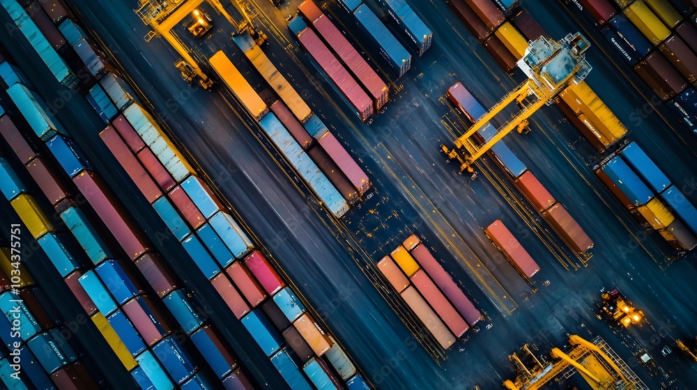 Aerial View of Cargo Containers and Cranes at a Shipping Port Aerial View of Cargo Containers and Cranes at a Shipping Port