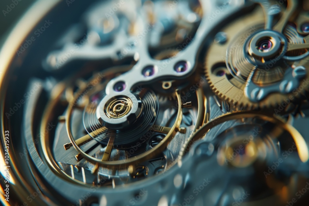 A close-up view reveals the intricate inner workings of a mechanical ...