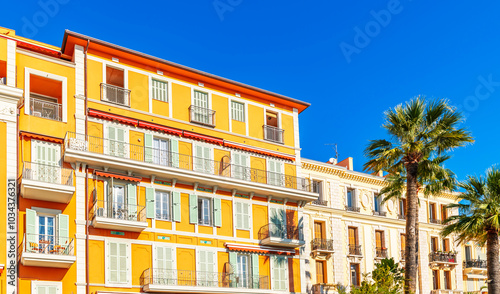 Facade of a house in Menton, Alpes Maritimes, Provence, France