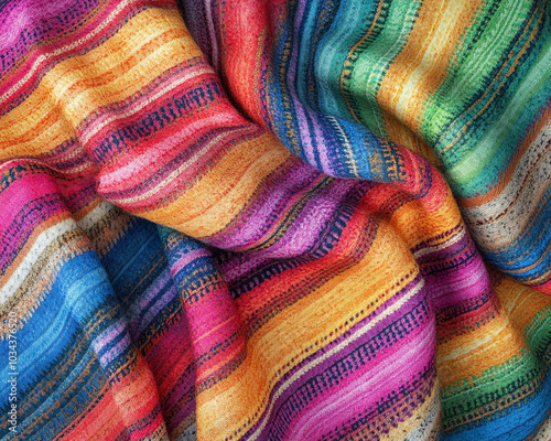 Traditional Mexican serape blanket with vivid stripes.