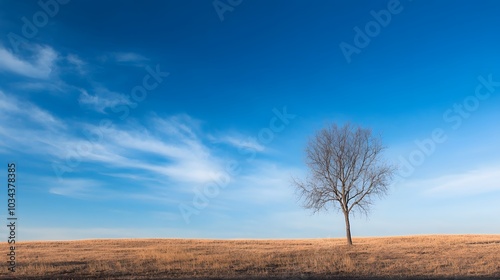 A single lonely tree in a blue sky morning. 