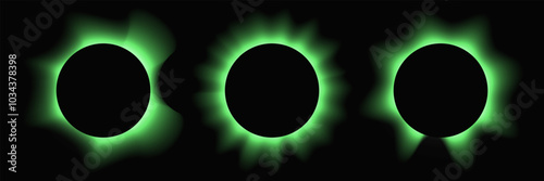 Set of green circle illuminate light frames