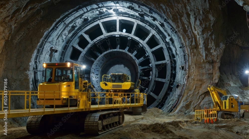 Tunnel construction using a massive tunnel boring machine in an underground environment
