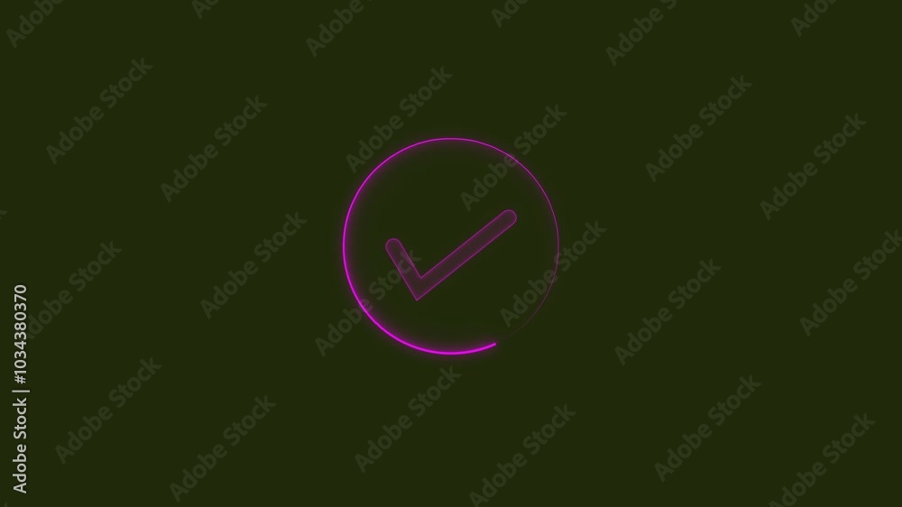 Neon line concept tick mark icon animation pink color on black background Neon line concept tick mark icon animation pink color on black background