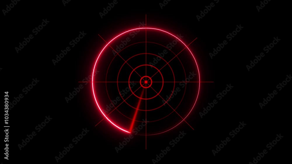 Radar screen animation on black background. Signal transmitted sonar radar.Radar point to detect enemy position.