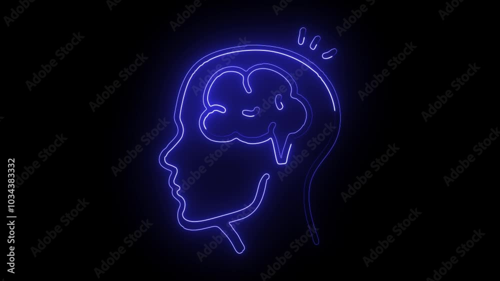 glowing neon brain icon isolated on black background. HD video motion graphic animation glowing neon brain icon isolated on black background. HD video motion graphic animation