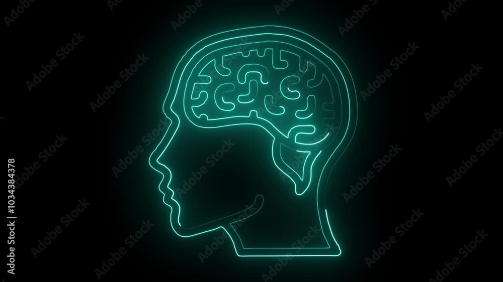 glowing neon brain icon isolated on black background. HD video motion graphic animation glowing neon brain icon isolated on black background. HD video motion graphic animation