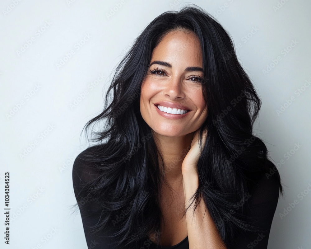 beautiful latina model woman in her 40s with long hair portrait for skincare hair care or headshot beautiful latina model woman in her 40s with long hair portrait for skincare hair care or headshot
