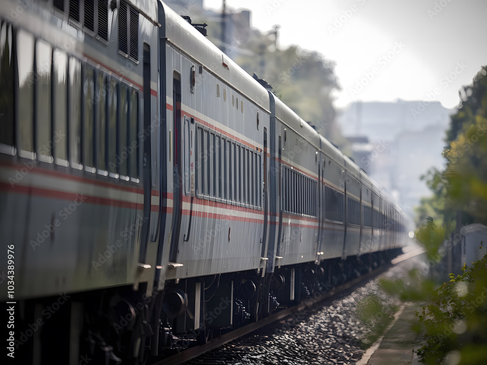 Fototapeta premium Un tren de carga viajando por las vías 