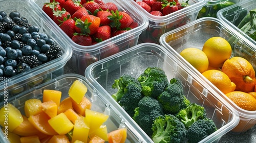 A Rainbow of Freshness Fruit and Vegetables in Clear Containers