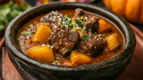 The national cuisine of Mexico: Mole with beef and pumpkin.